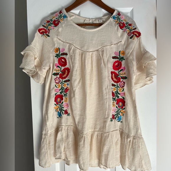 Umgee Cream Embroidered Flutter-Sleeve Peasant Top with Red Floral Accents - Picture 12 of 13